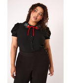 Hell Bunny Black Holly Embroidered Robin Blouse