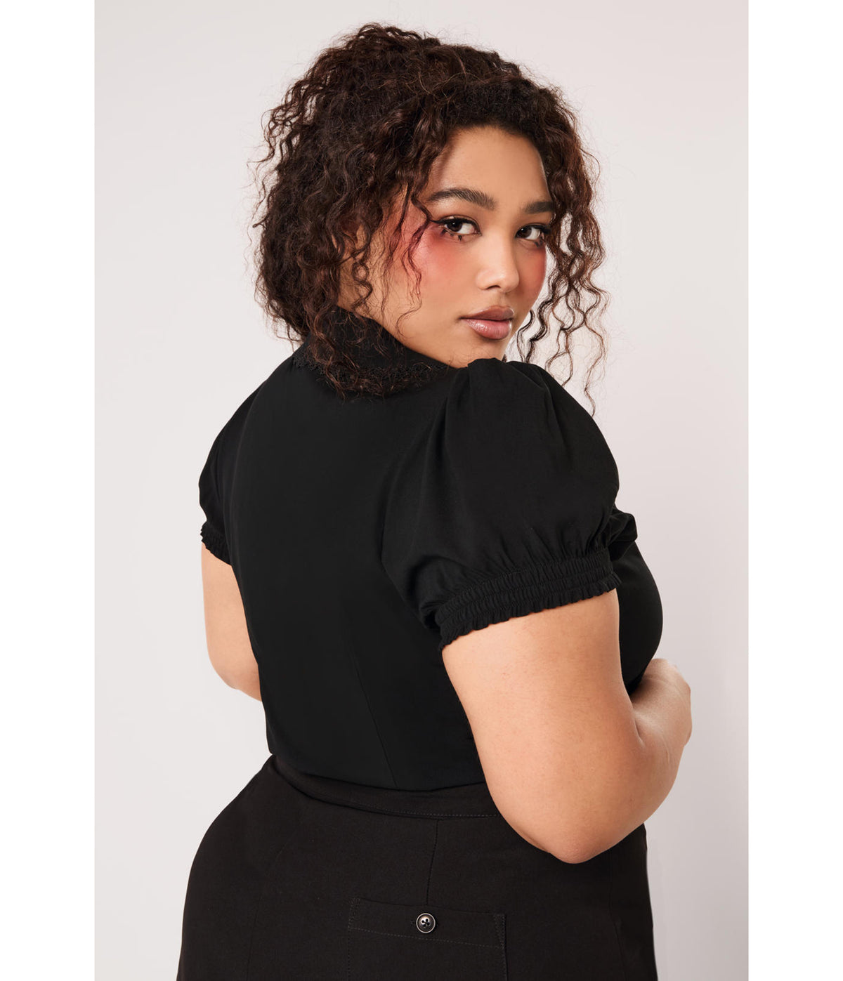 Hell Bunny Black Holly Embroidered Robin Blouse