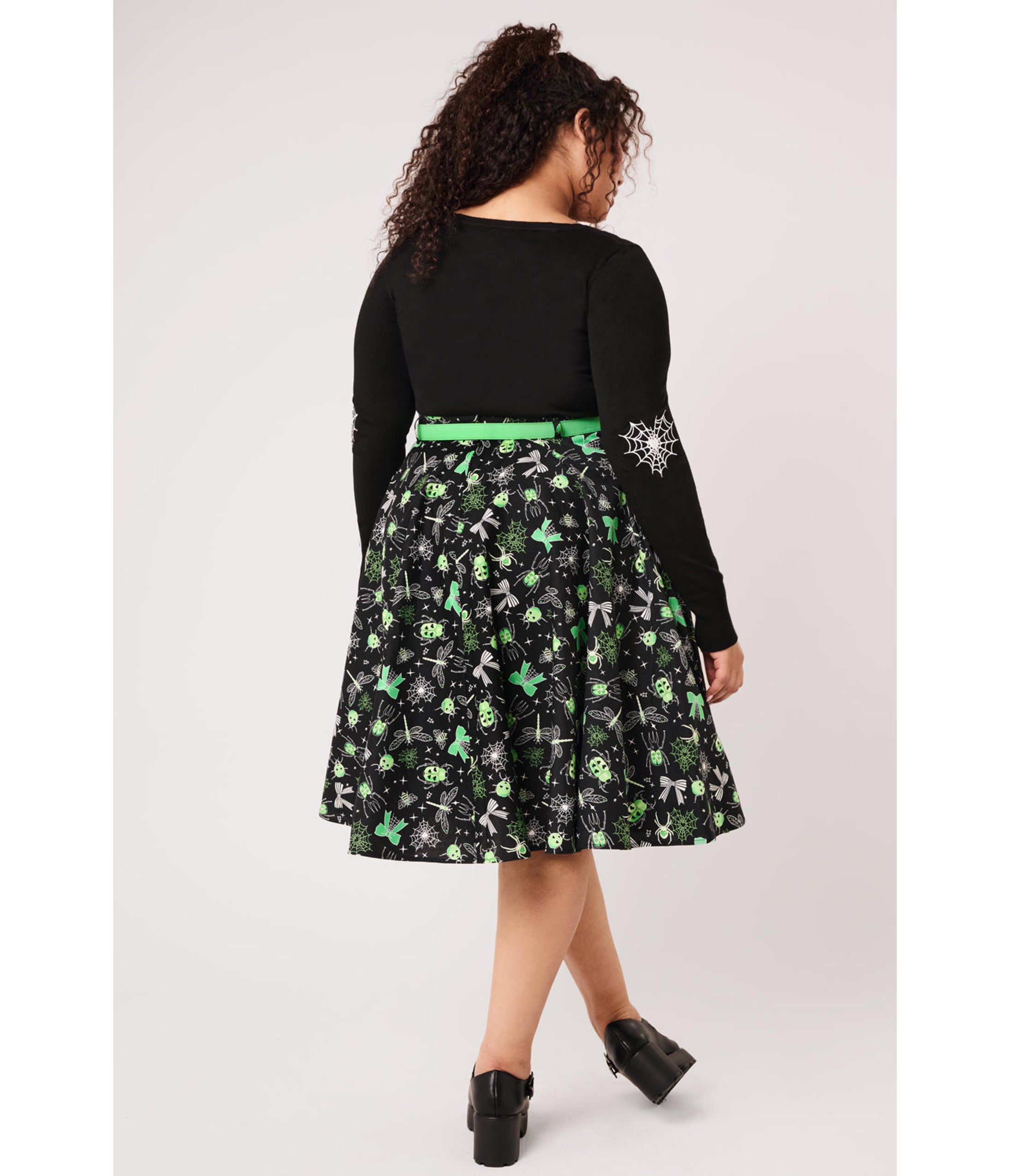 Hell Bunny Black & Green Bug Print Millie Skirt