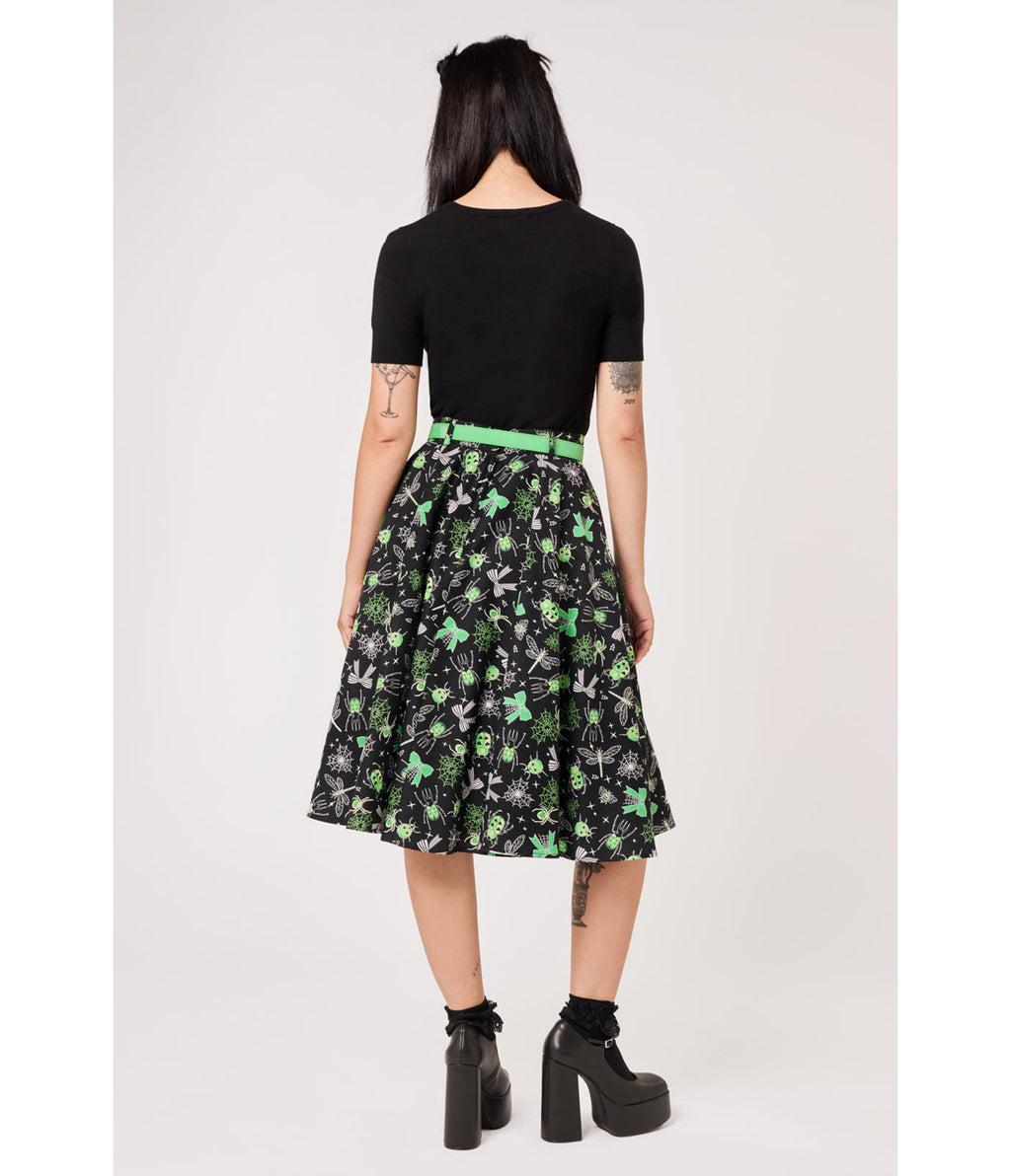 Hell Bunny Black & Green Bug Print Millie Skirt