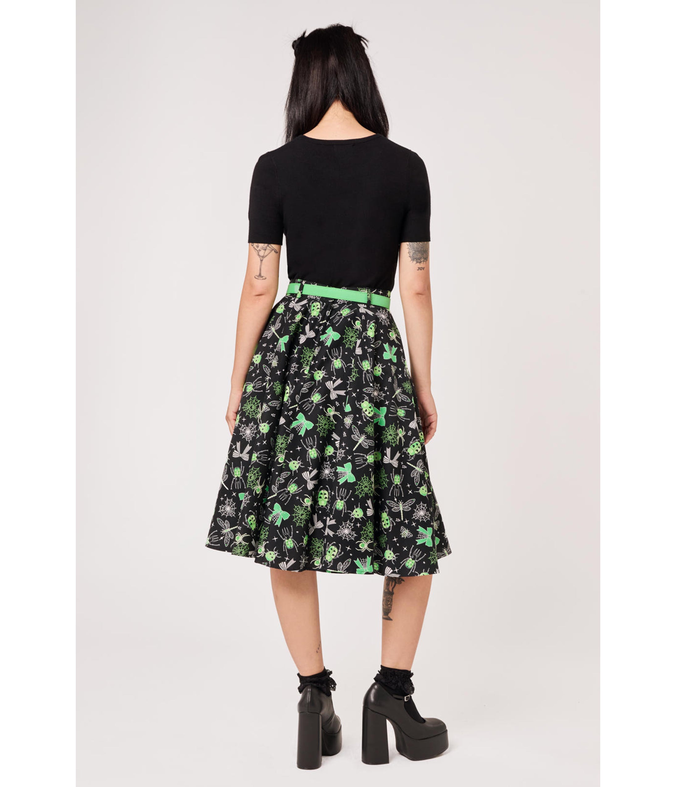 Hell Bunny Black & Green Bug Print Millie Skirt