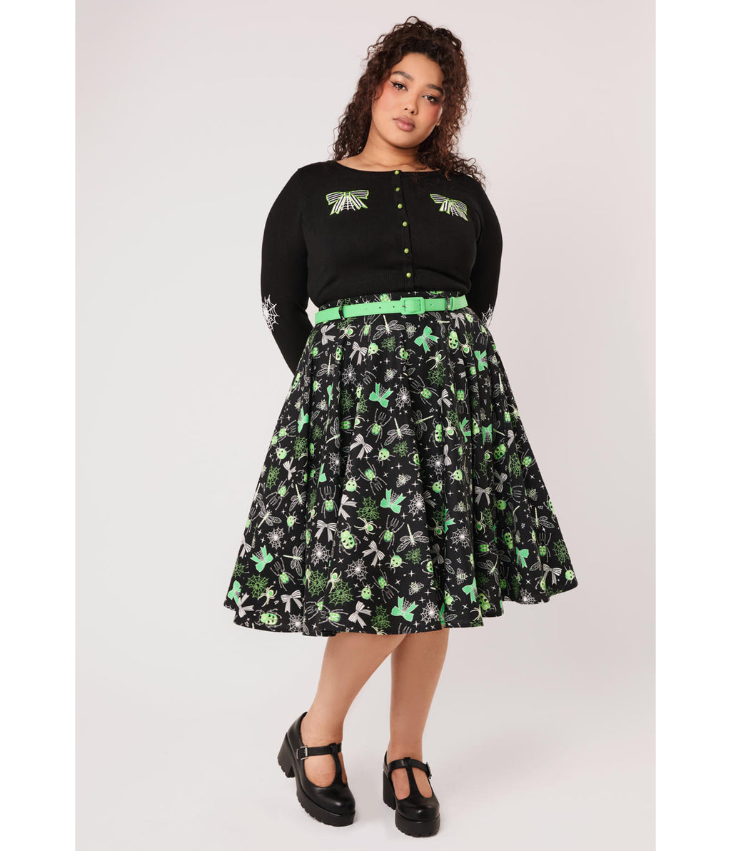 Hell Bunny Black & Green Bug Print Millie Skirt