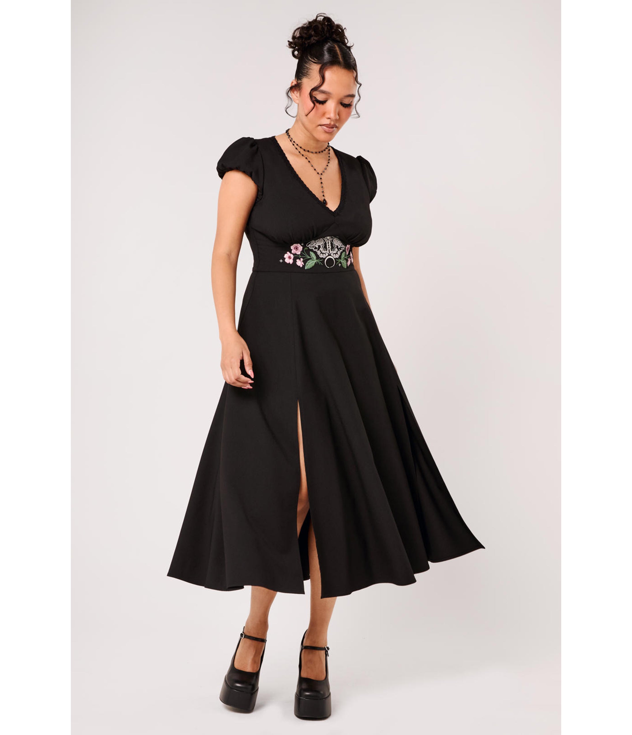 Hell Bunny Black Moth Embroidered Interlude Dress