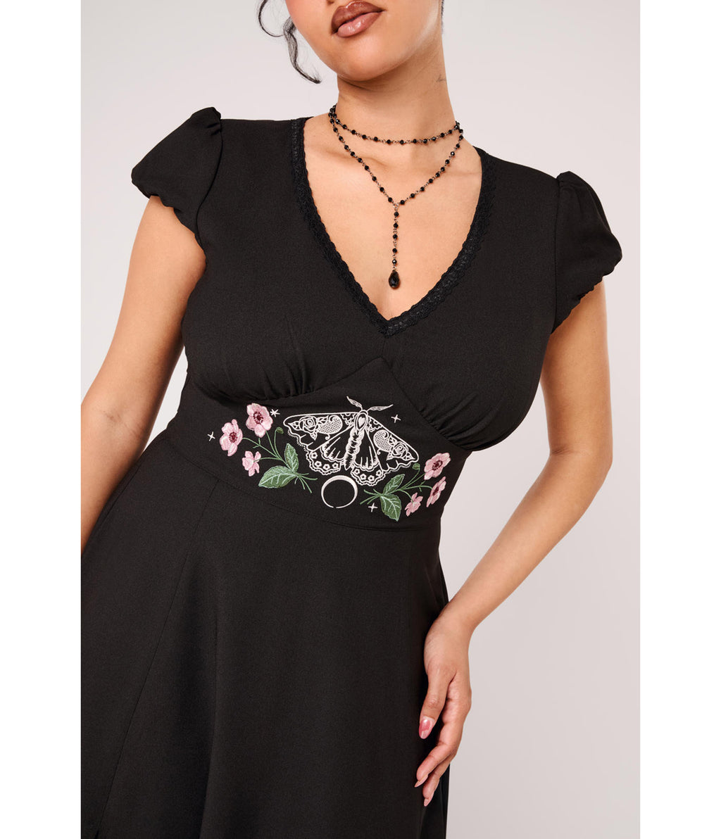Hell Bunny Black Moth Embroidered Interlude Dress