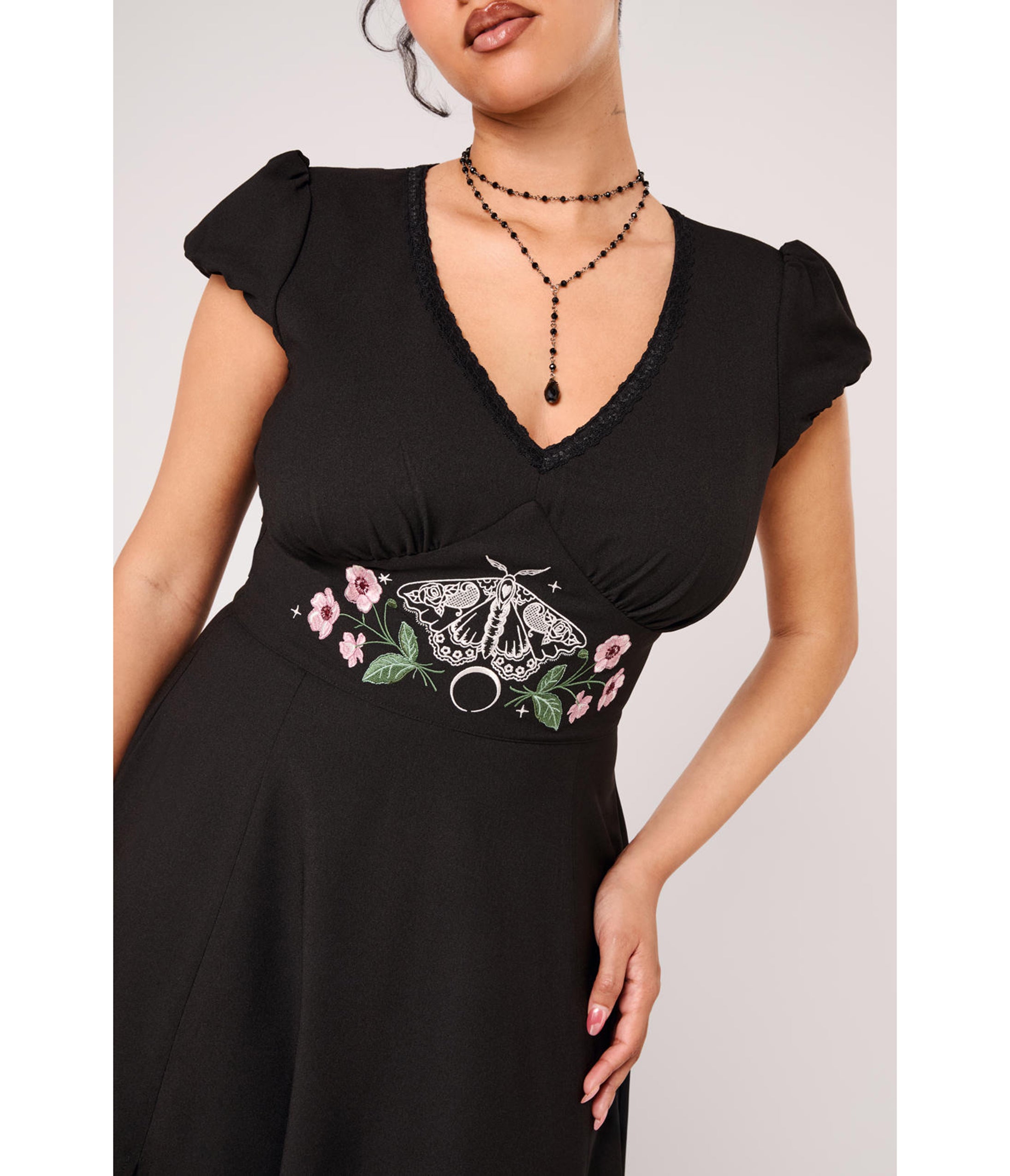 Hell Bunny Black Moth Embroidered Interlude Dress