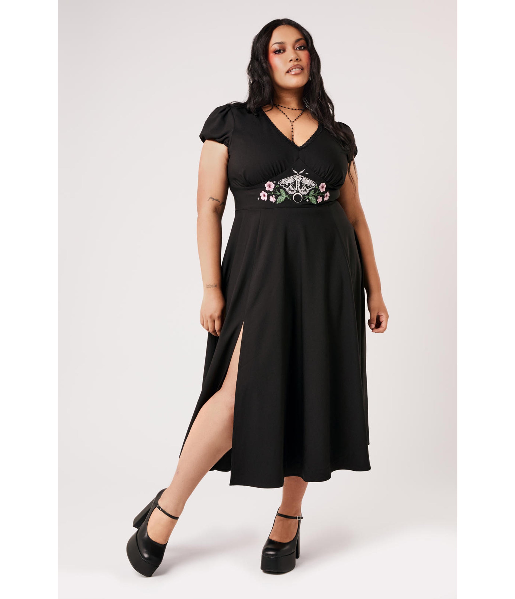 Hell Bunny Black Moth Embroidered Interlude Dress