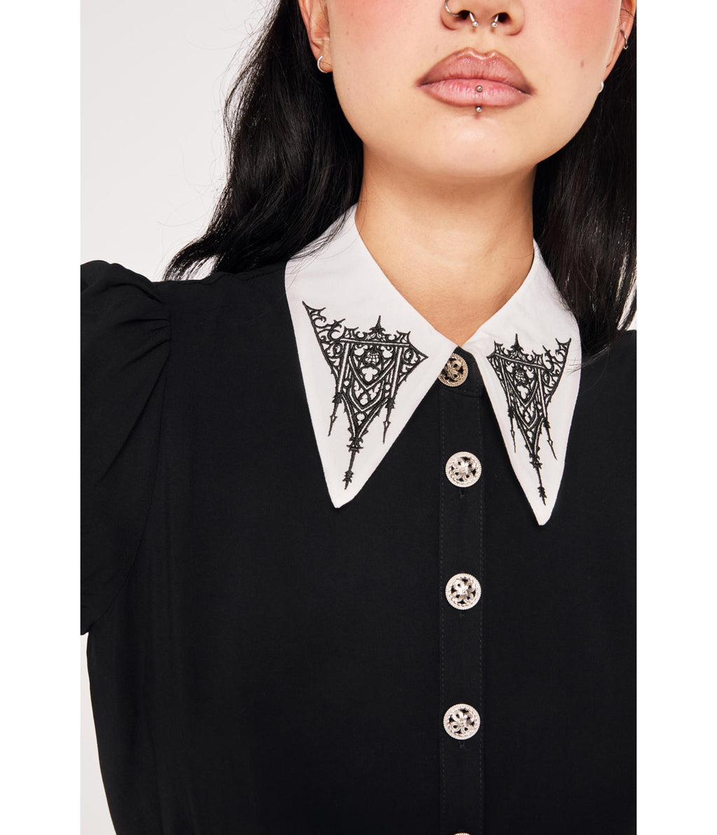 Hell Bunny Black Cathedral Embroidered Elizabeth Blouse
