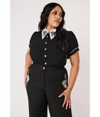 Hell Bunny Black Cathedral Embroidered Elizabeth Blouse