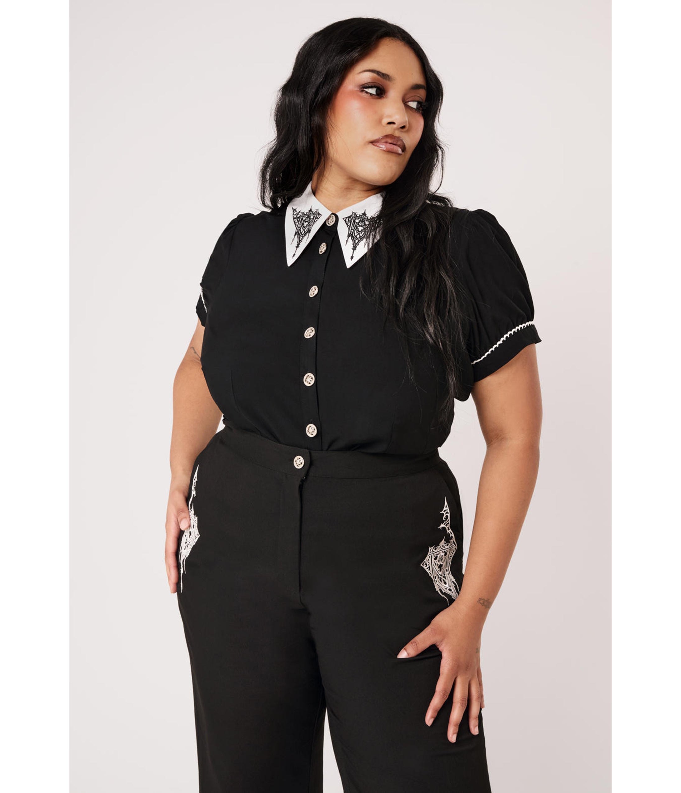 Hell Bunny Black Cathedral Embroidered Elizabeth Blouse