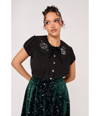 Hell Bunny Black Celeste Embroidered Ruffle Collar Blouse