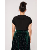 Hell Bunny Black Celeste Embroidered Ruffle Collar Blouse