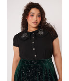 Hell Bunny Black Celeste Embroidered Ruffle Collar Blouse