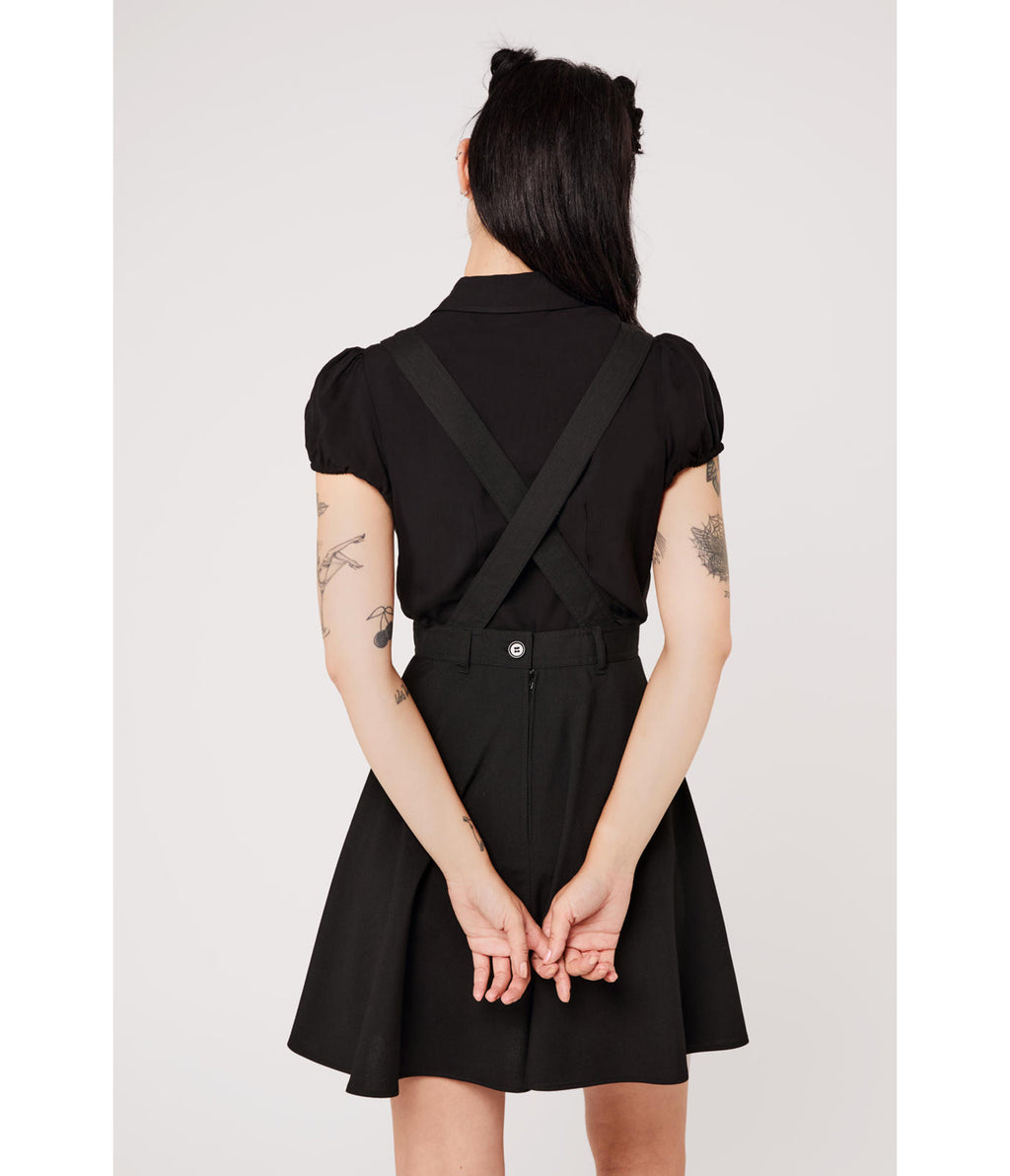 Hell Bunny Black Spiderweb Embroidered Millie Pinafore Dress