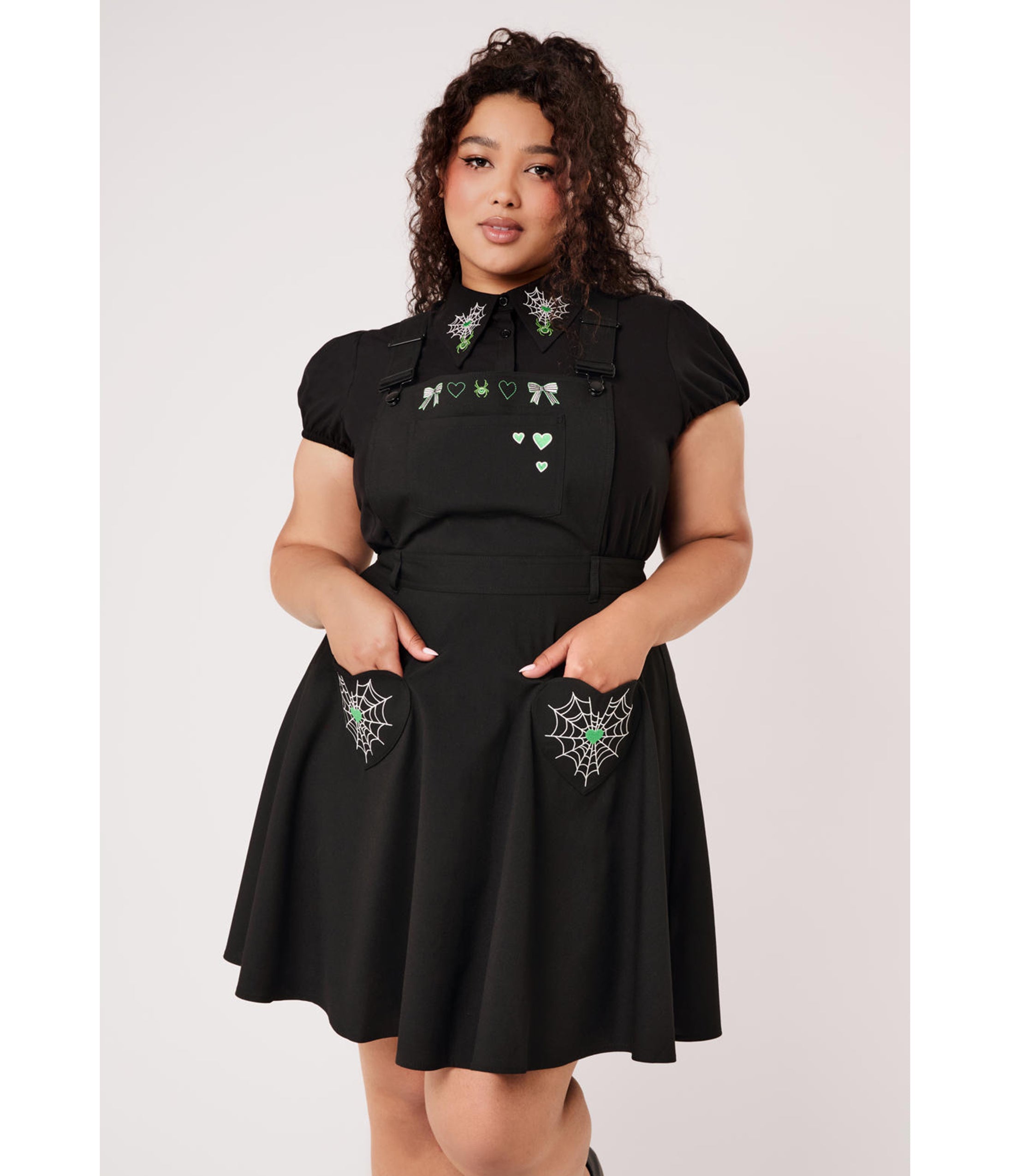 Hell Bunny Black Spiderweb Embroidered Millie Pinafore Dress