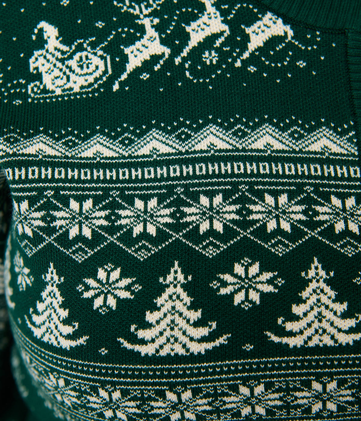 Unique Vintage Plus Size Green & White Reindeer & Christmas Tree Fair Isle Cropped Cardigan