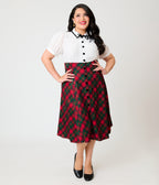 Unique Vintage Plus Size White & Red Plaid Beverly Swing Dress