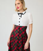 Unique Vintage White & Red Plaid Beverly Swing Dress