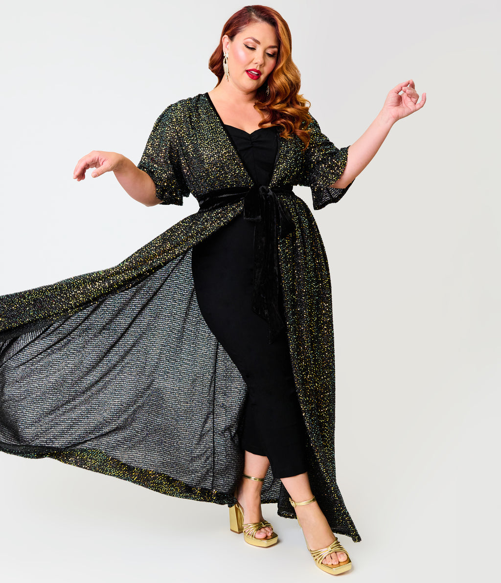 Unique Vintage Plus Size Black Sequin Duster