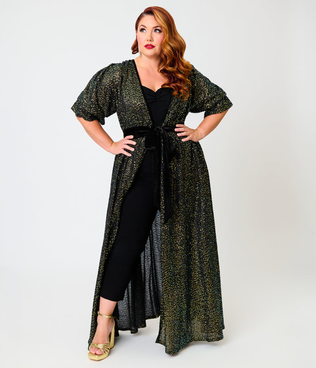 Unique Vintage Plus Size Black Sequin Duster