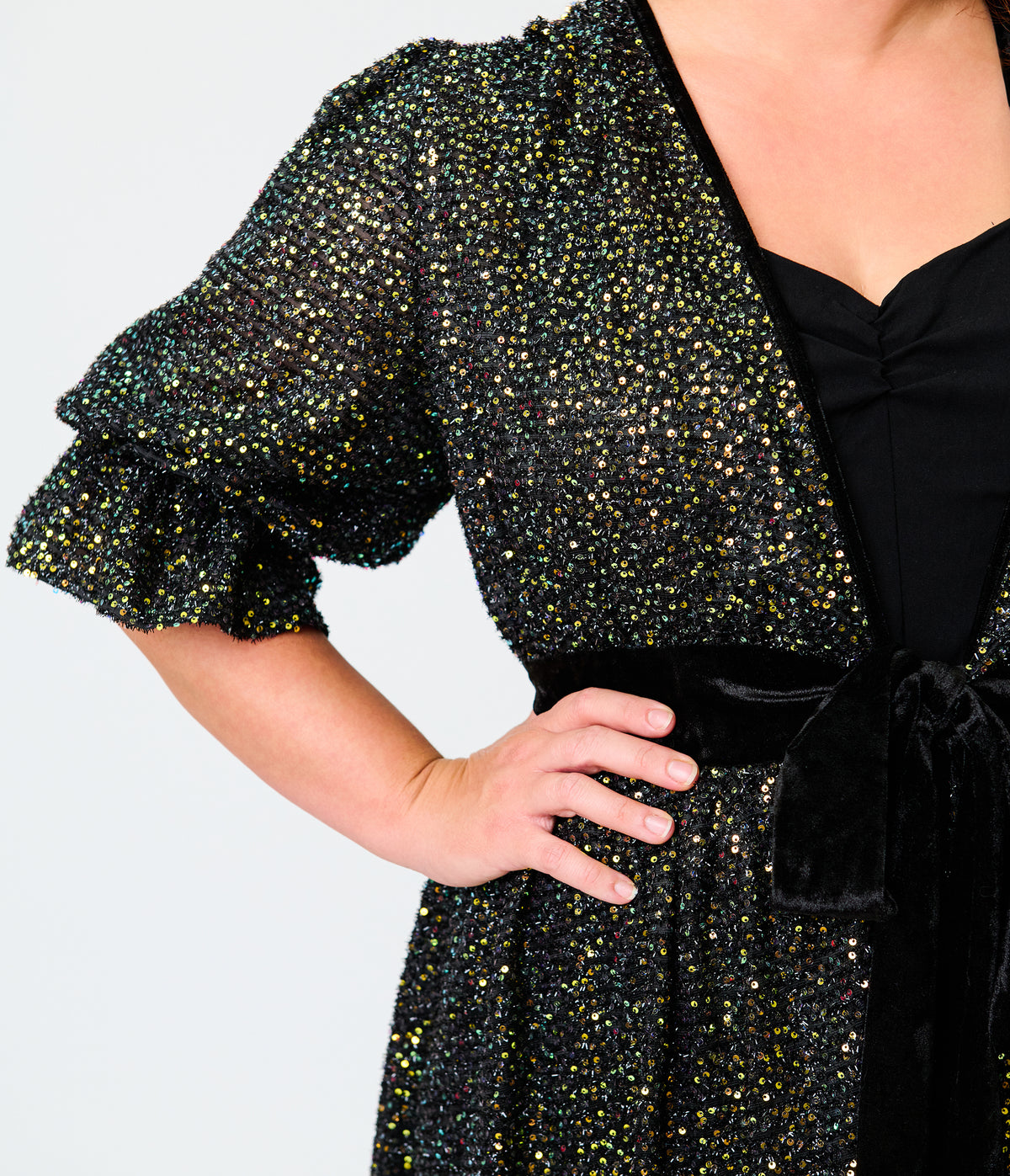Unique Vintage Plus Size Black Sequin Duster