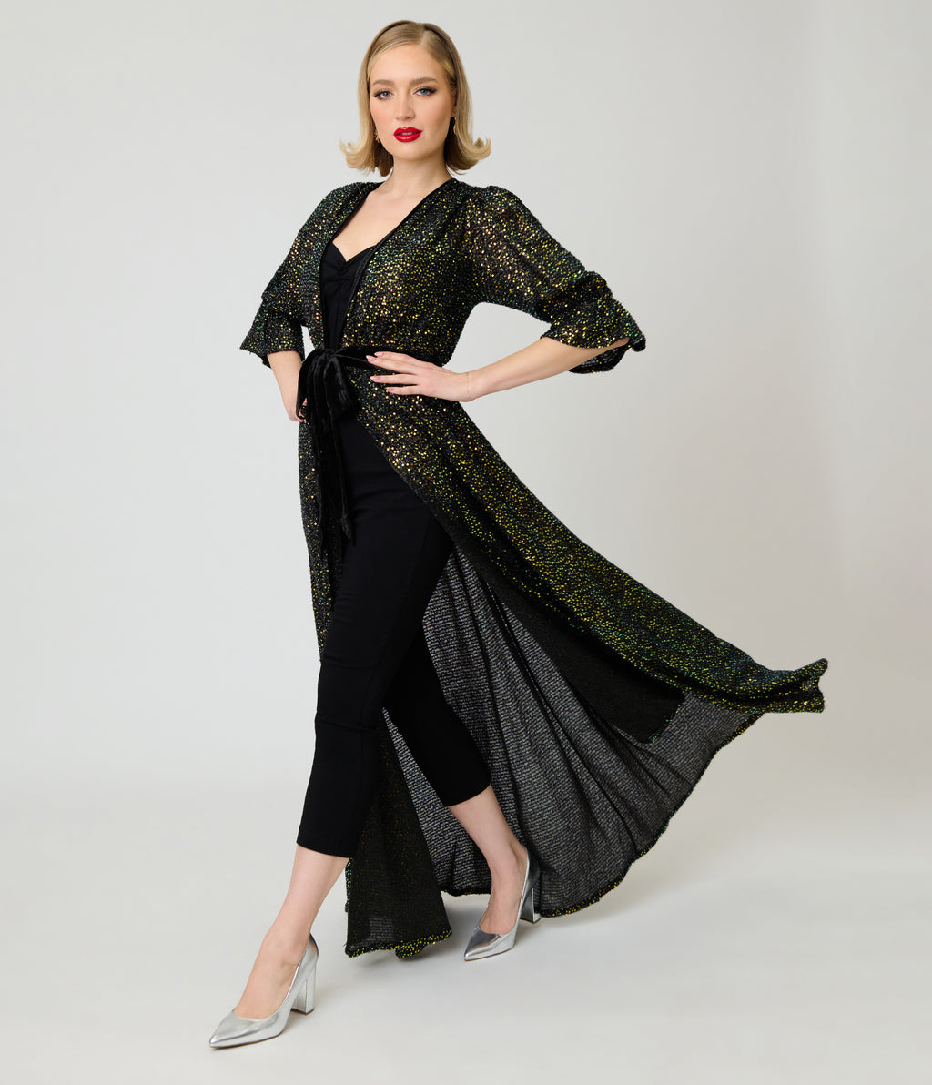 Unique Vintage Black Sequin Duster
