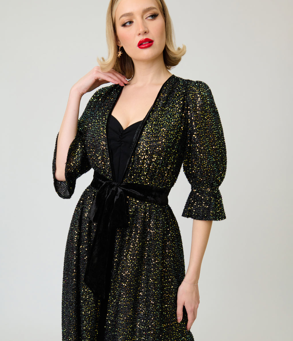 Unique Vintage Black Sequin Duster