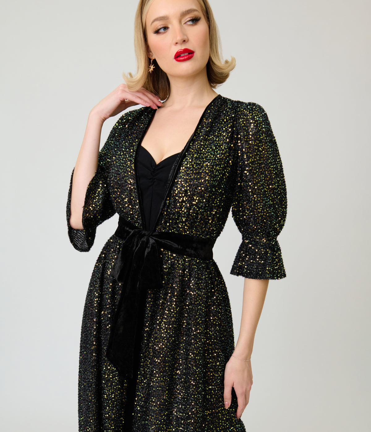 Unique Vintage Black Sequin Duster