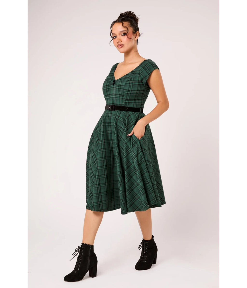 Hell Bunny Green Tartan Plaid Eden Dress