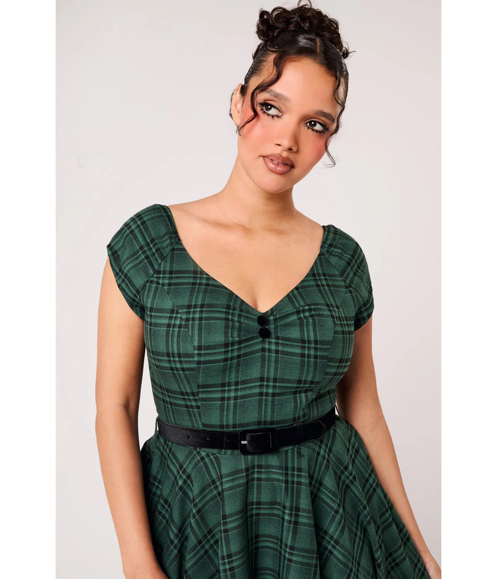 Hell Bunny Green Tartan Plaid Eden Dress