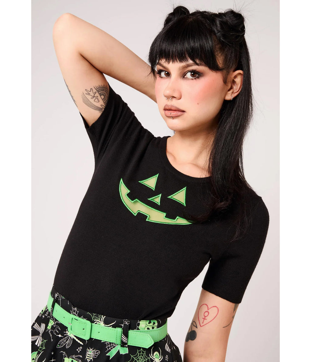 Hell Bunny Black & Green Jack-O-Lantern Top