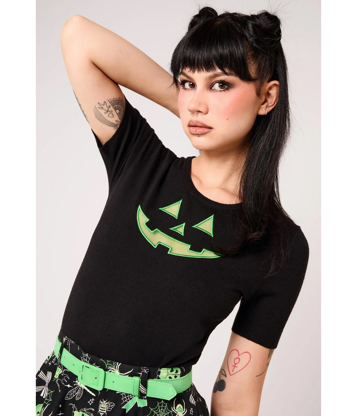 Hell Bunny Black & Green Jack-O-Lantern Top