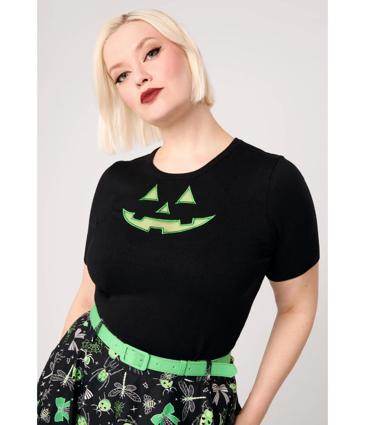 Hell Bunny Black & Green Jack-O-Lantern Top