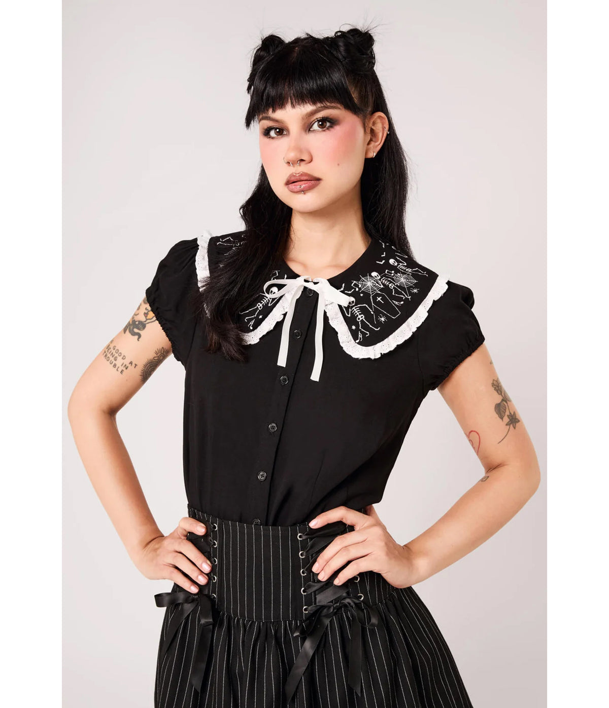 Hell Bunny Black Skeleton Dance Macabre Blouse