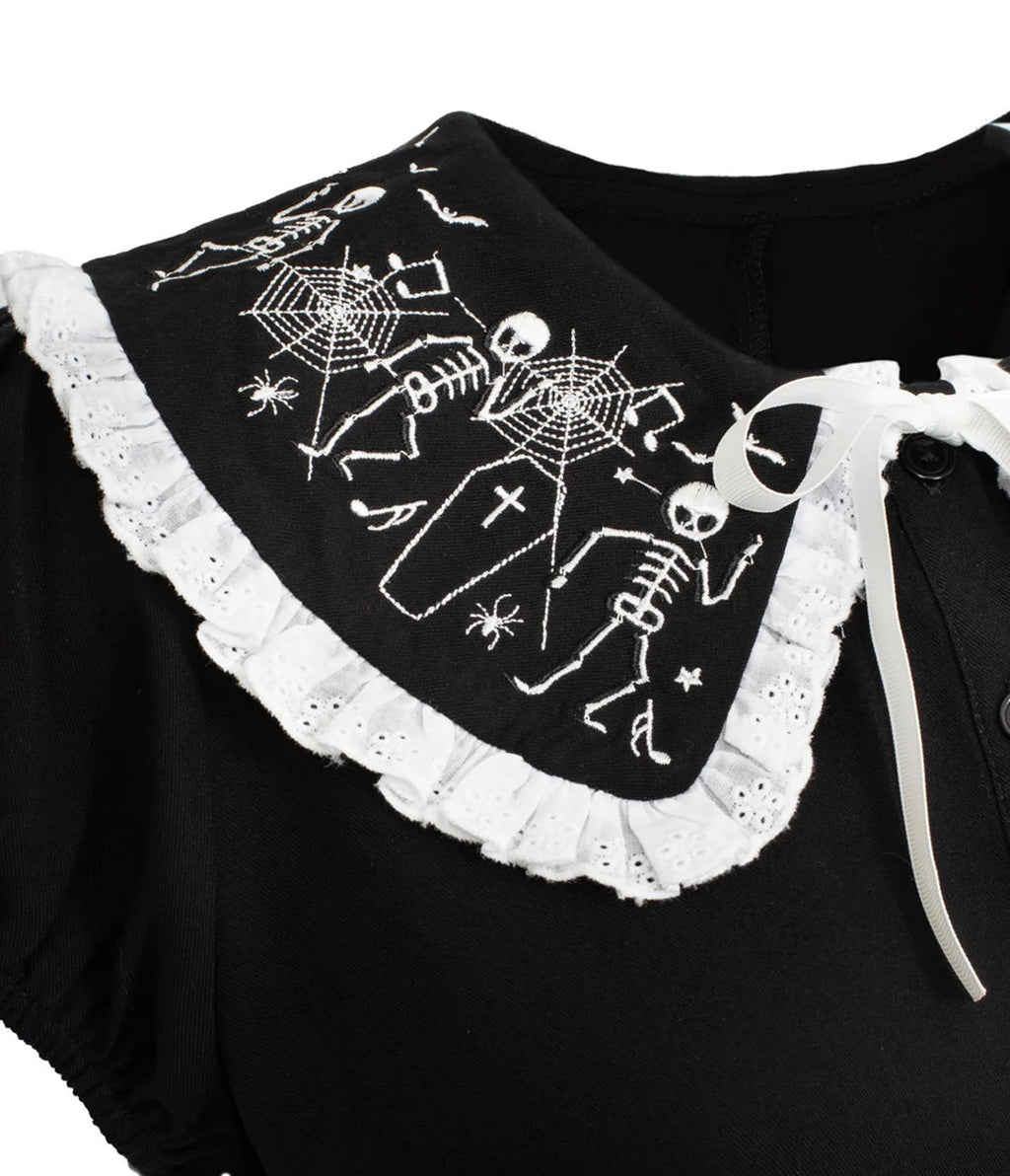 Hell Bunny Black Skeleton Dance Macabre Blouse