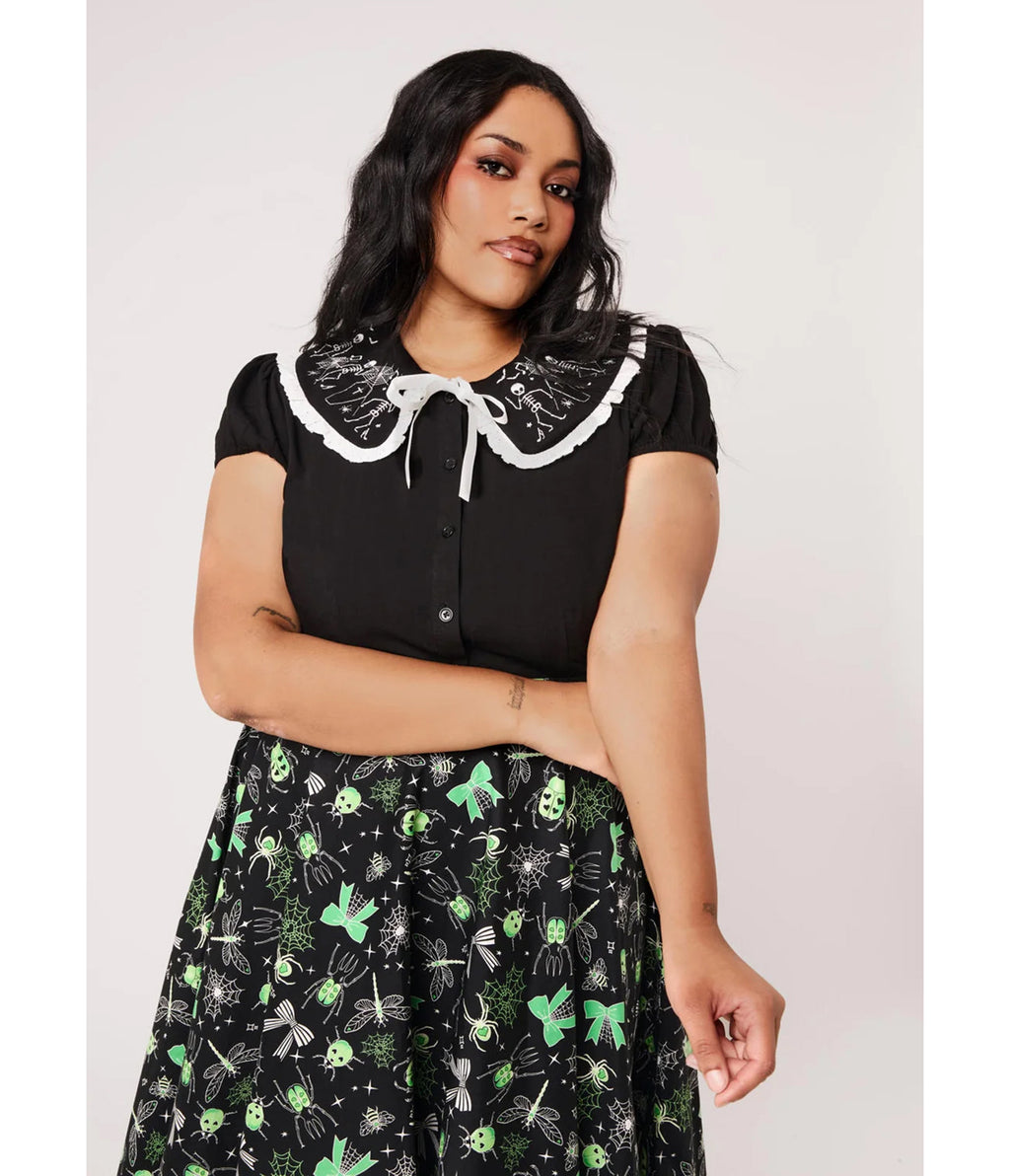 Hell Bunny Black Skeleton Dance Macabre Blouse