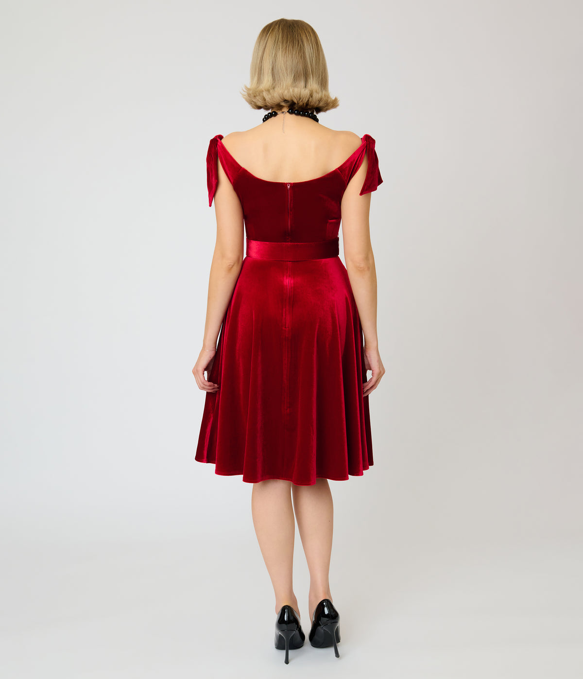 Unique Vintage Red Velvet Prairie Swing Dress