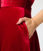 Unique Vintage Red Velvet Prairie Swing Dress