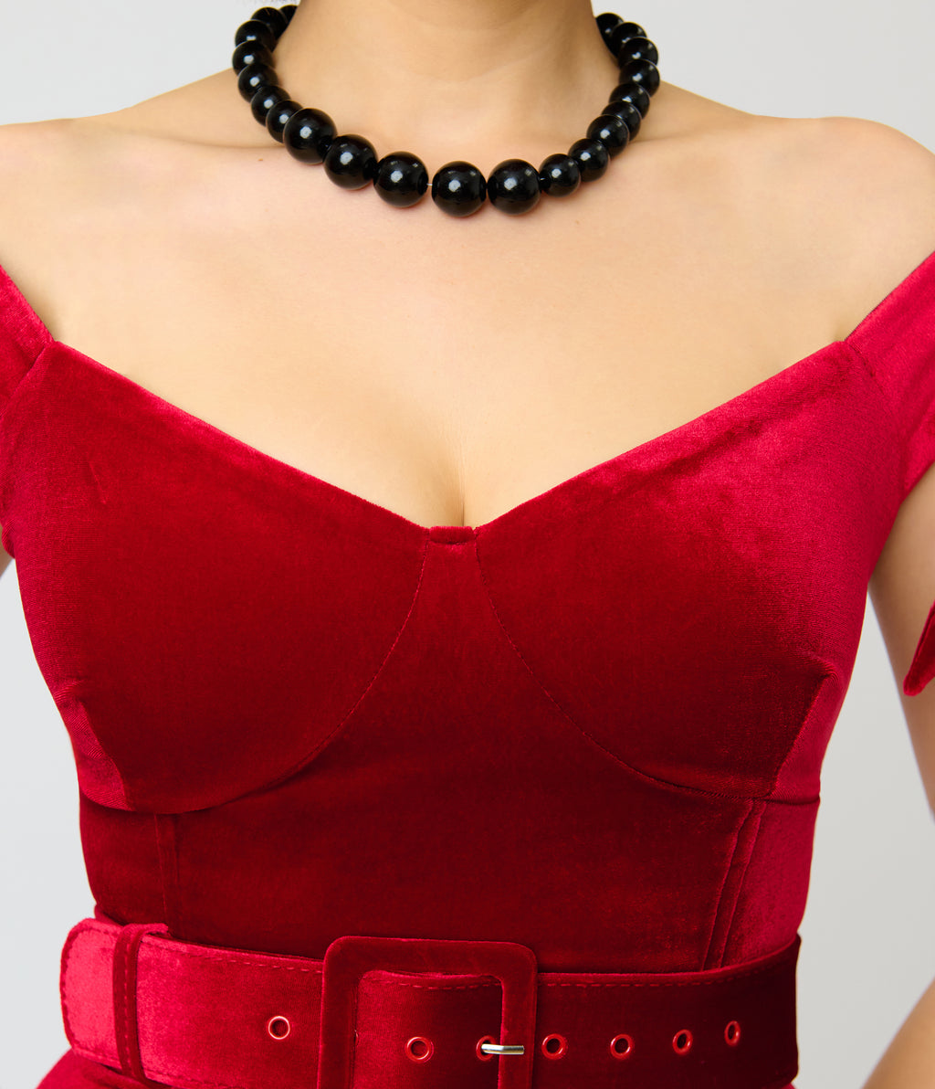 Unique Vintage Red Velvet Prairie Swing Dress