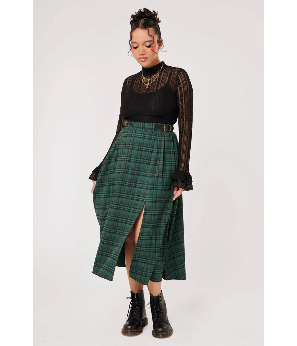 Hell Bunny Green & Black Plaid Eden Skirt