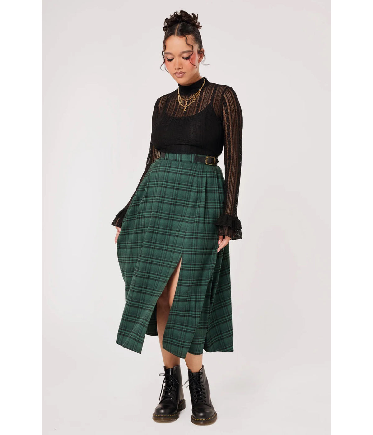 Hell Bunny Green & Black Plaid Eden Skirt