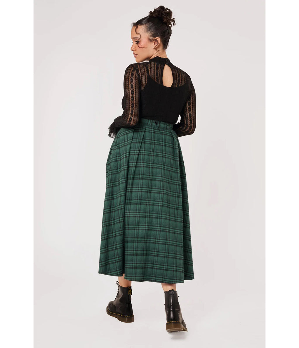 Hell Bunny Green & Black Plaid Eden Skirt