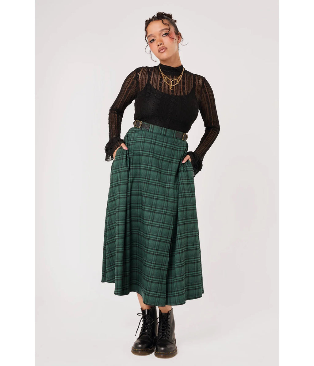 Hell Bunny Green & Black Plaid Eden Skirt