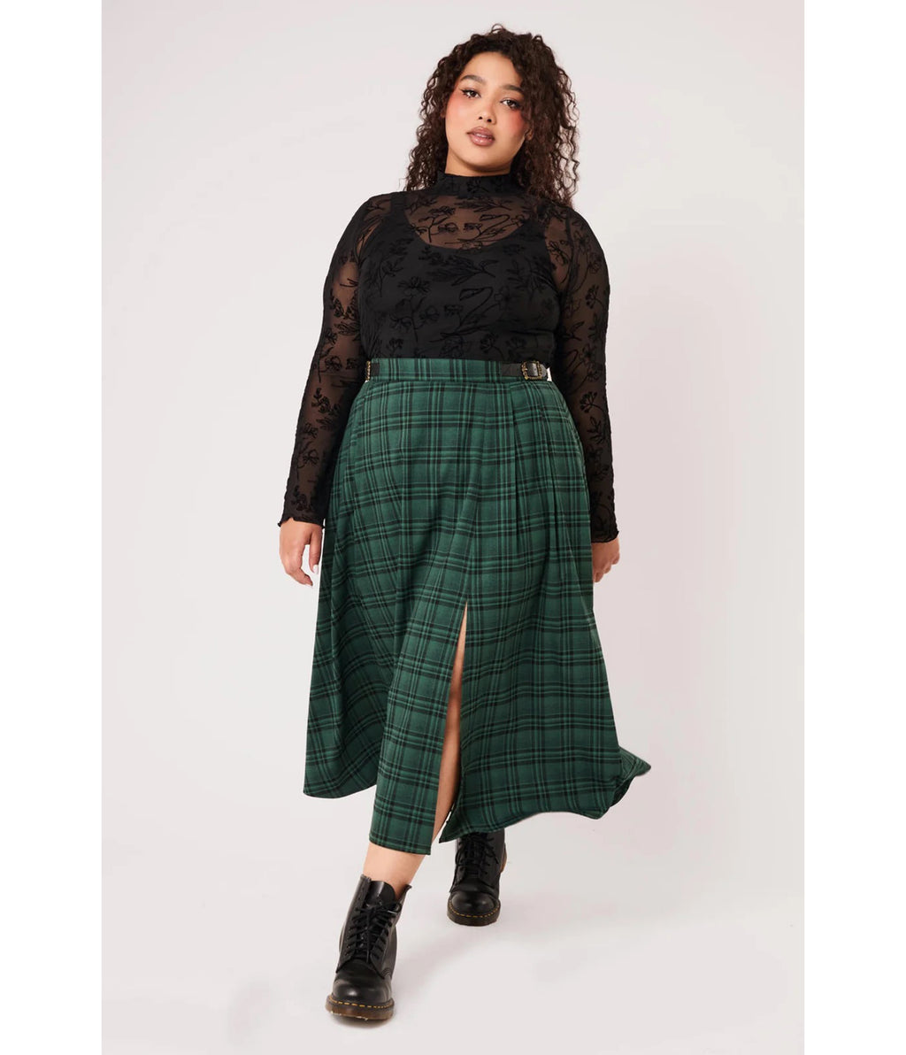 Hell Bunny Green & Black Plaid Eden Skirt