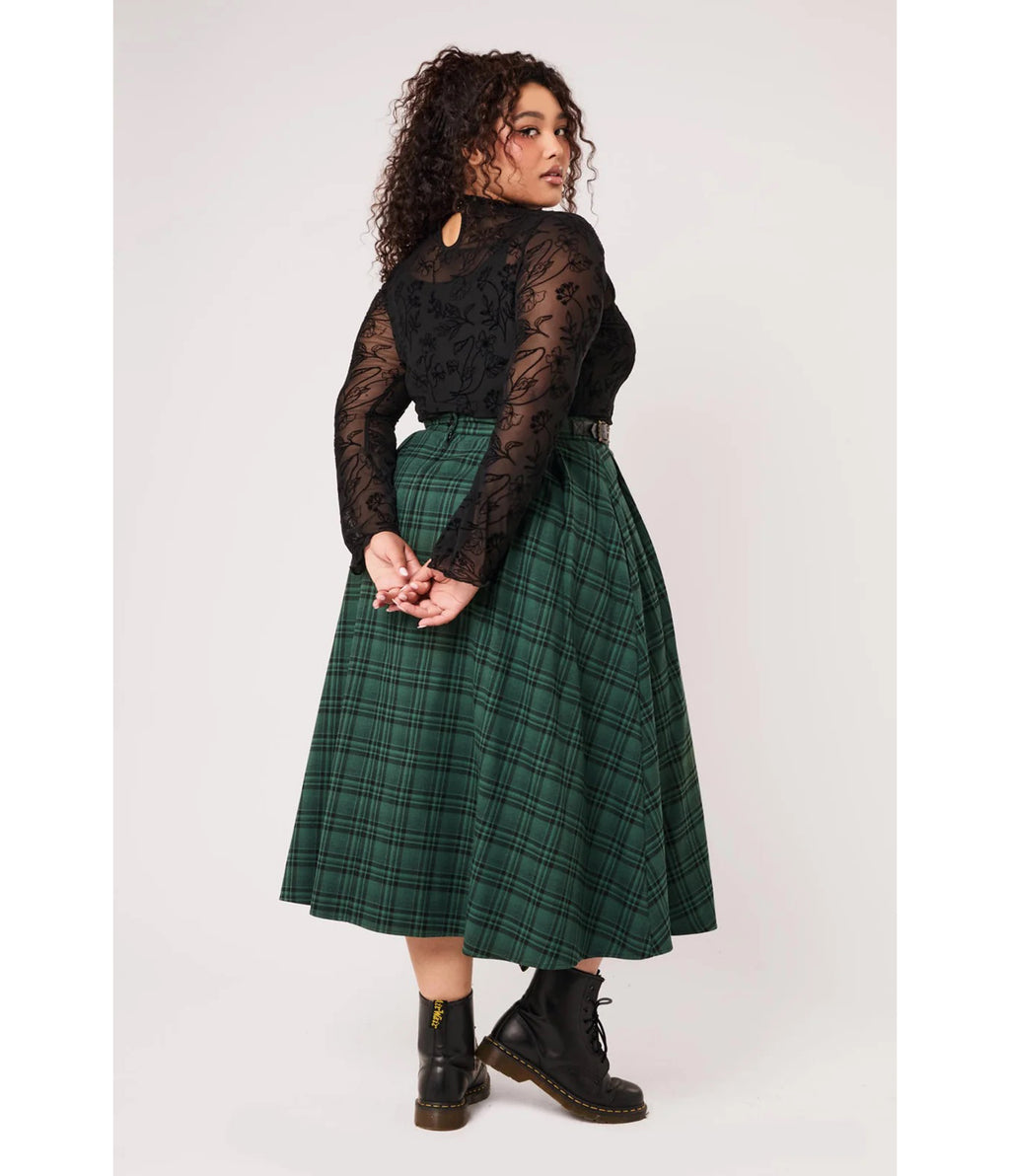 Hell Bunny Green & Black Plaid Eden Skirt