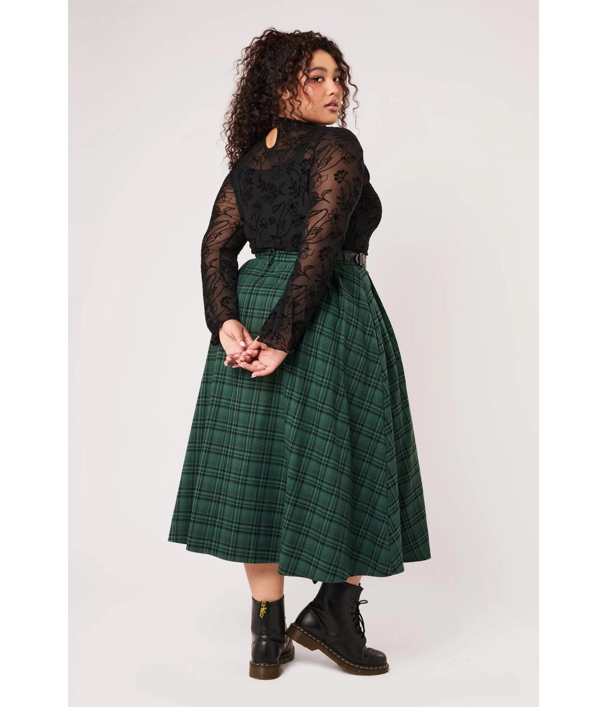 Hell Bunny Green & Black Plaid Eden Skirt