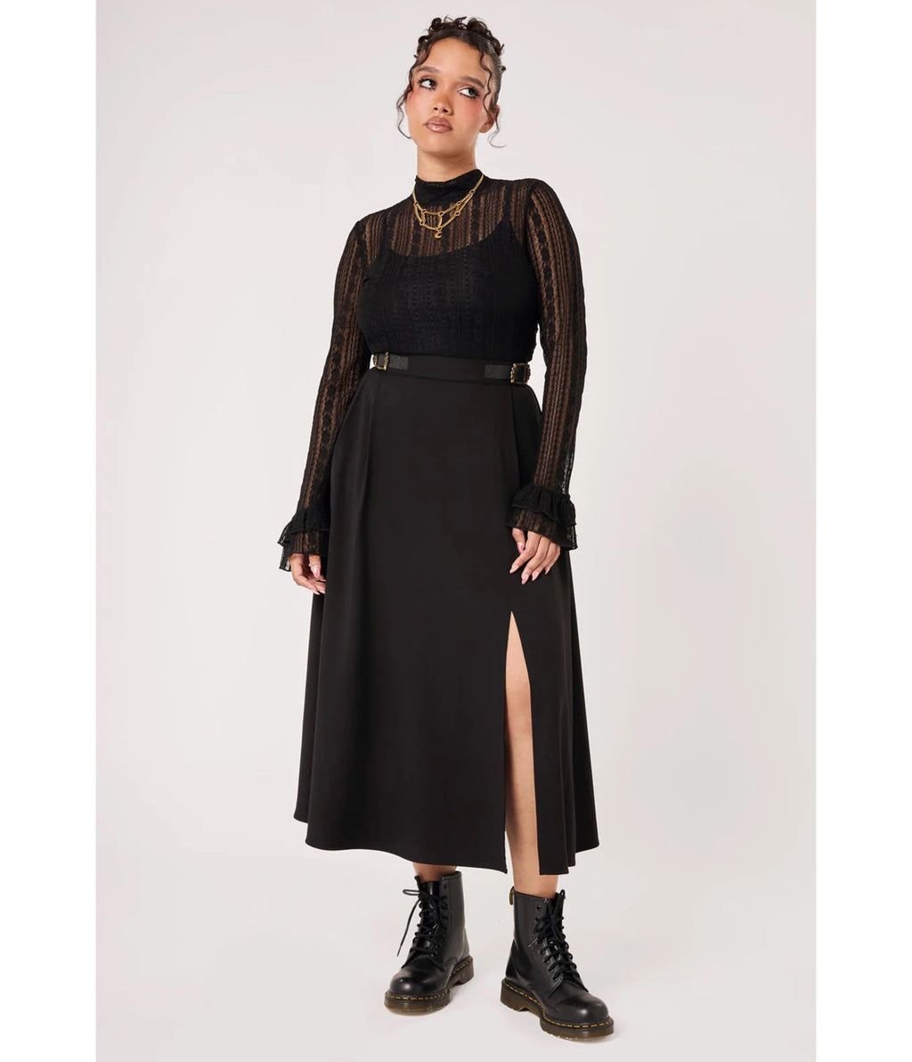 Hell Bunny Black Maude Midi Skirt