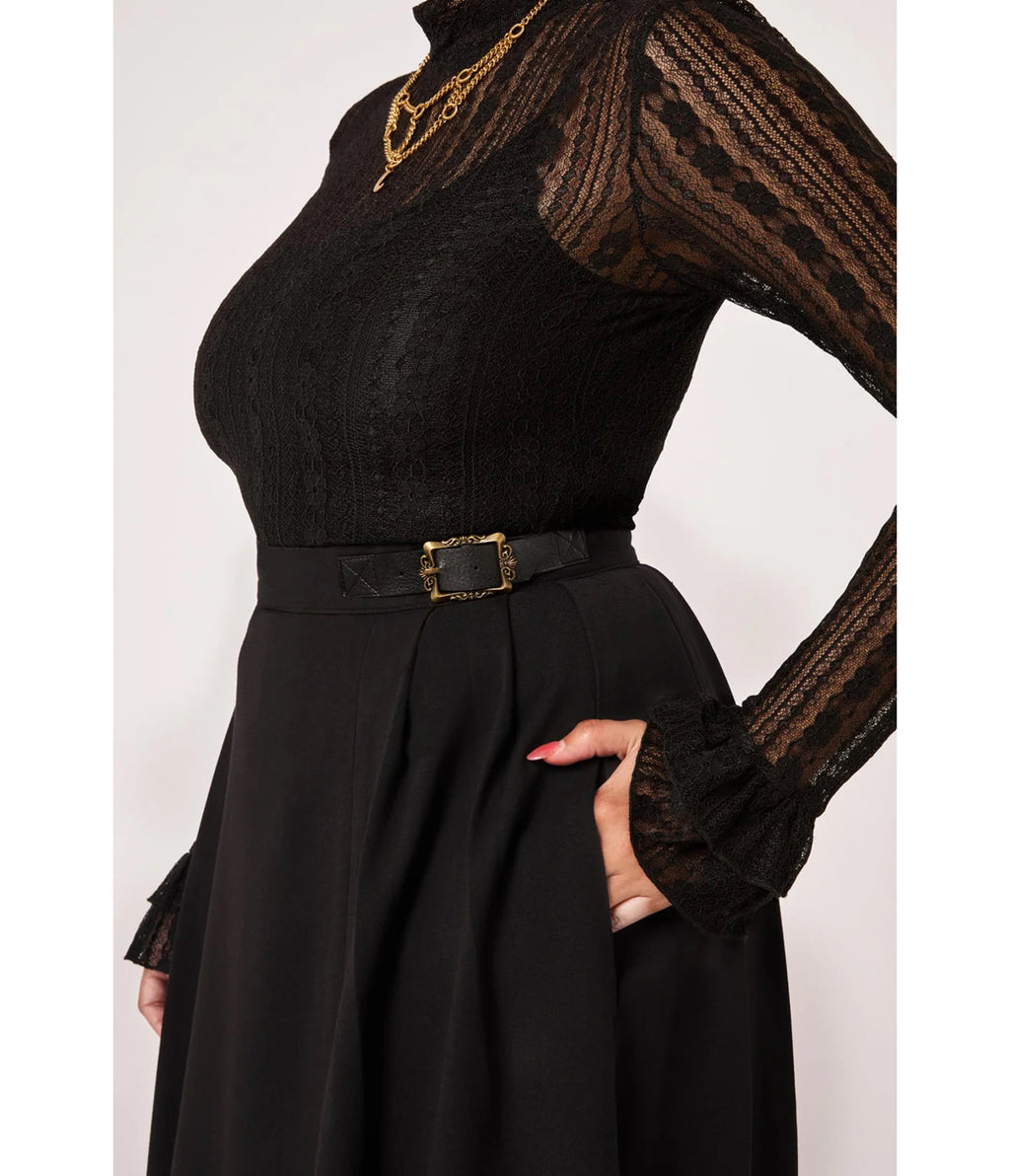 Hell Bunny Black Maude Midi Skirt