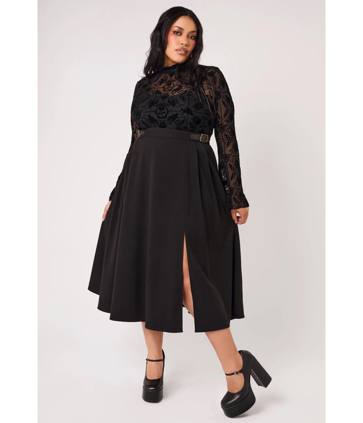 Hell Bunny Black Maude Midi Skirt