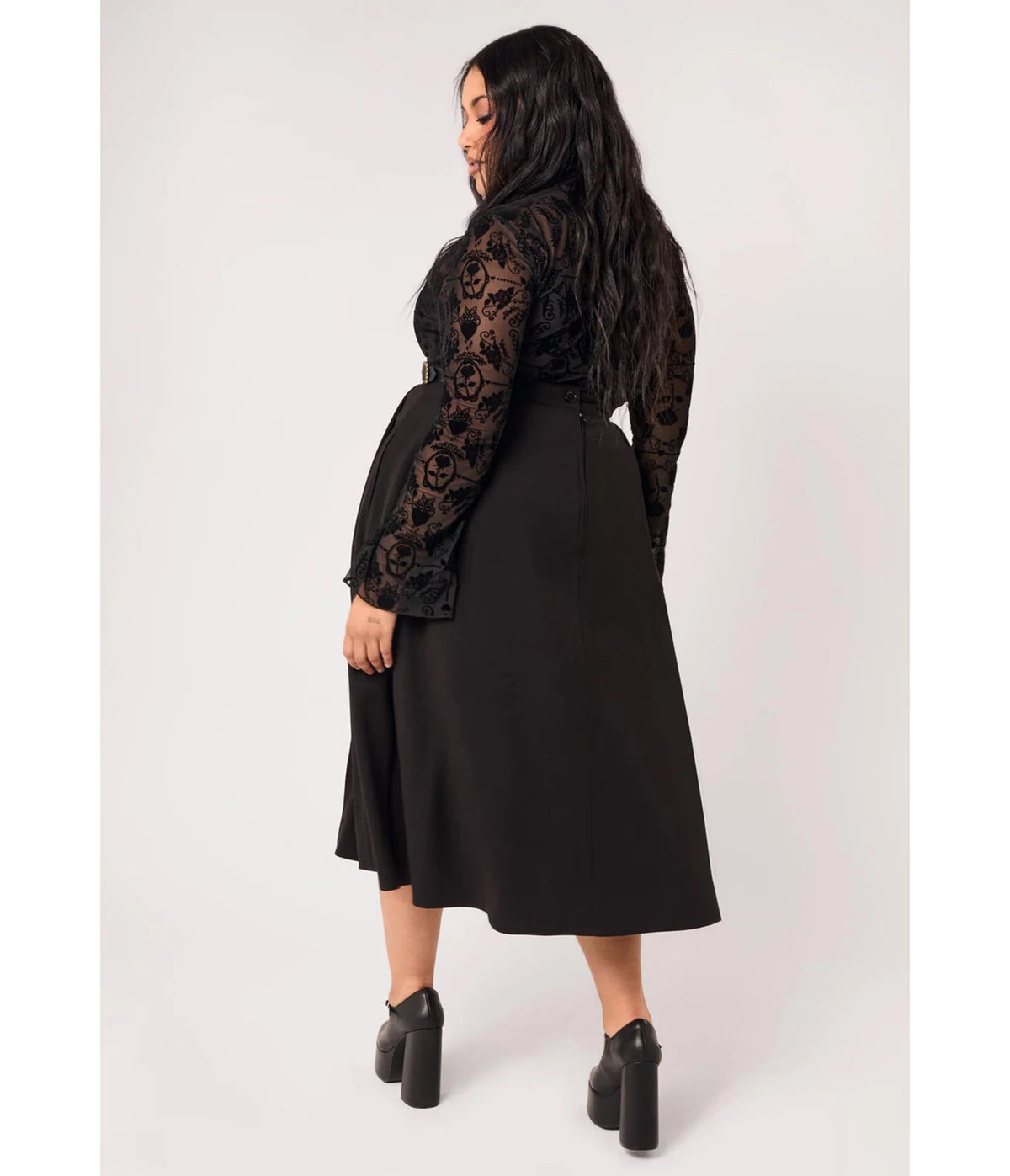 Hell Bunny Black Maude Midi Skirt