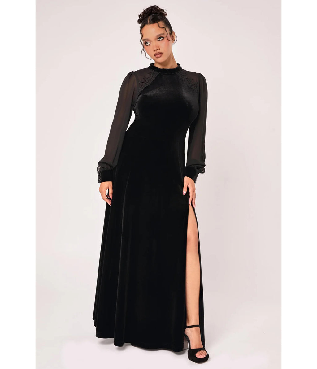 Hell Bunny Black Velvet Siara Maxi Dress